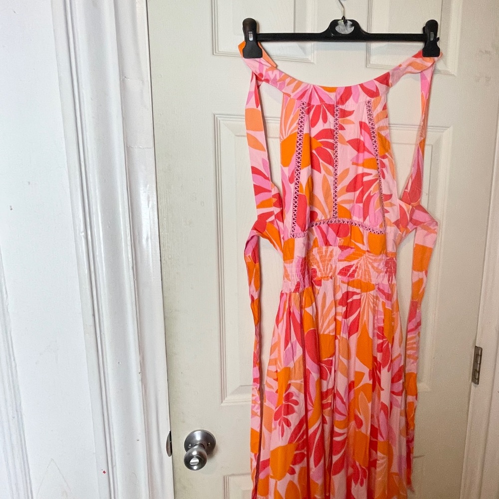 NEW Antropologie Abel the label halter maxi floral dress orange L rumi